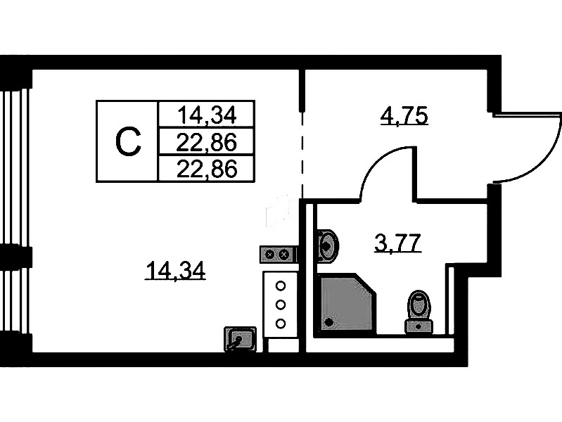 Квартира студия 22.86 м², 3/11 эт., ЖК «Новое Колпино»